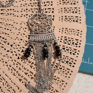 American Vintage Silver and Black Tassel Necklace
